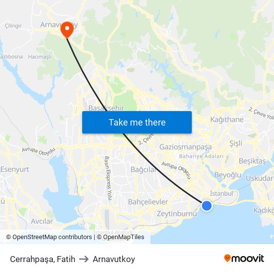 Cerrahpaşa, Fatih to Arnavutkoy map