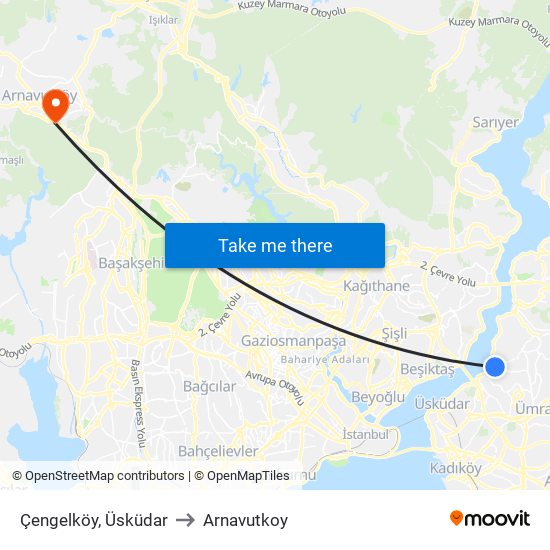 Çengelköy, Üsküdar to Arnavutkoy map