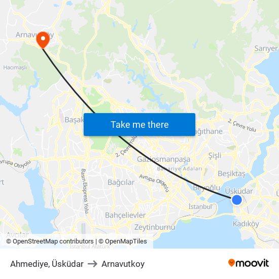 Ahmediye, Üsküdar to Arnavutkoy map