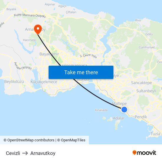 Cevizli to Arnavutkoy map
