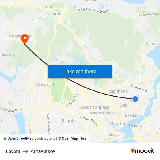 Levent to Arnavutkoy map