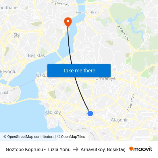 Göztepe Köprüsü - Tuzla Yönü to Arnavutköy, Beşiktaş map