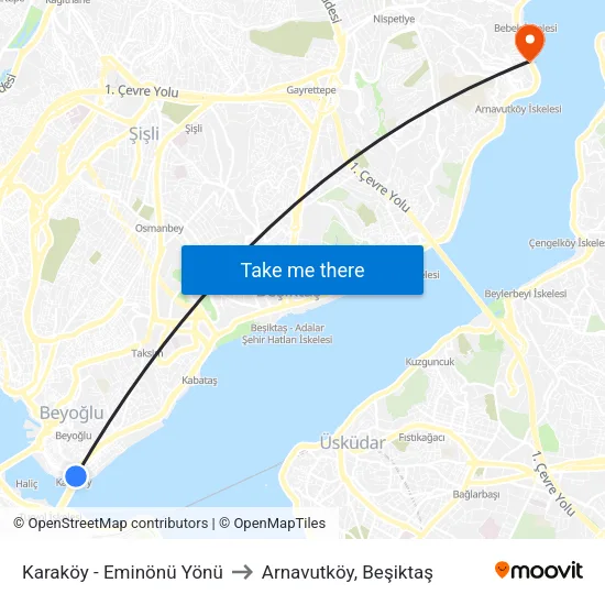 Karaköy - Eminönü Yönü to Arnavutköy, Beşiktaş map