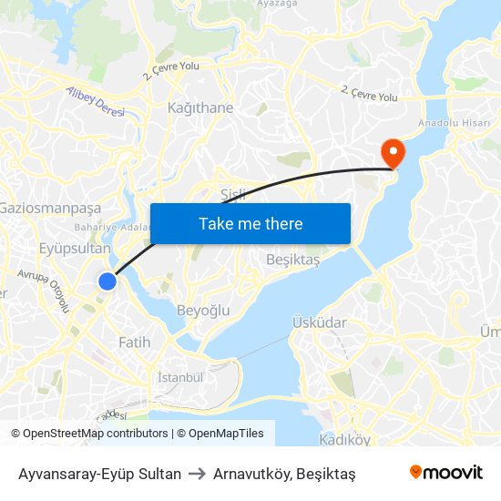 Ayvansaray-Eyüp Sultan to Arnavutköy, Beşiktaş map