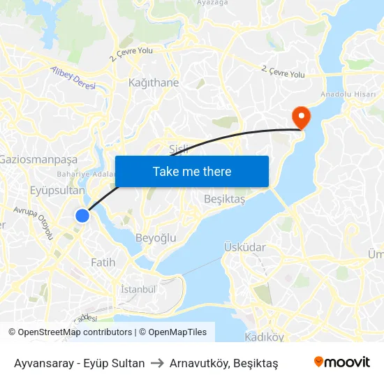 Ayvansaray - Eyüp Sultan to Arnavutköy, Beşiktaş map