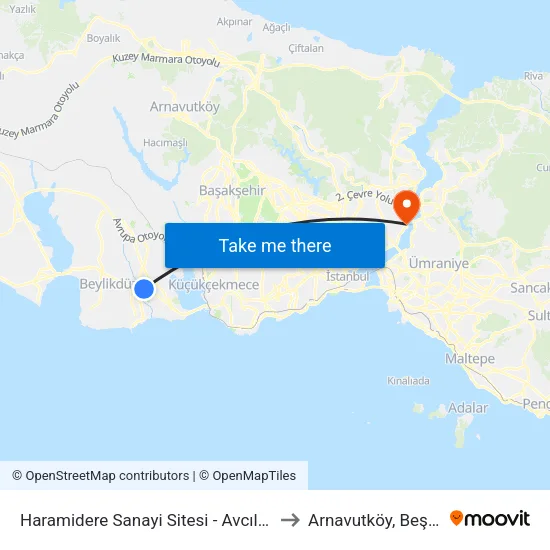Haramidere Sanayi Sitesi - Avcılar Yönü to Arnavutköy, Beşiktaş map