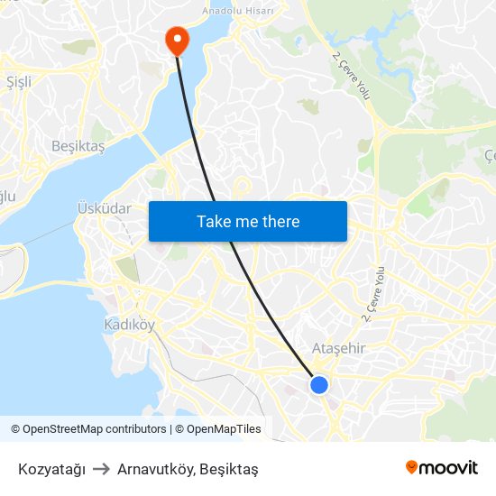 Kozyatağı to Arnavutköy, Beşiktaş map