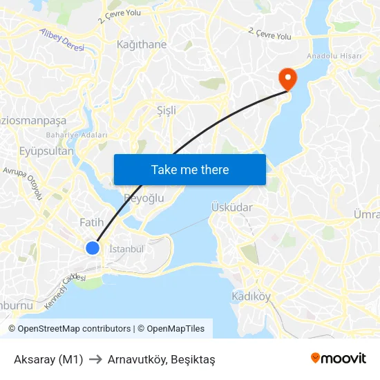 Aksaray (M1) to Arnavutköy, Beşiktaş map