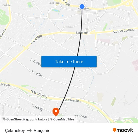 Çekmekoy to Ataşehir map