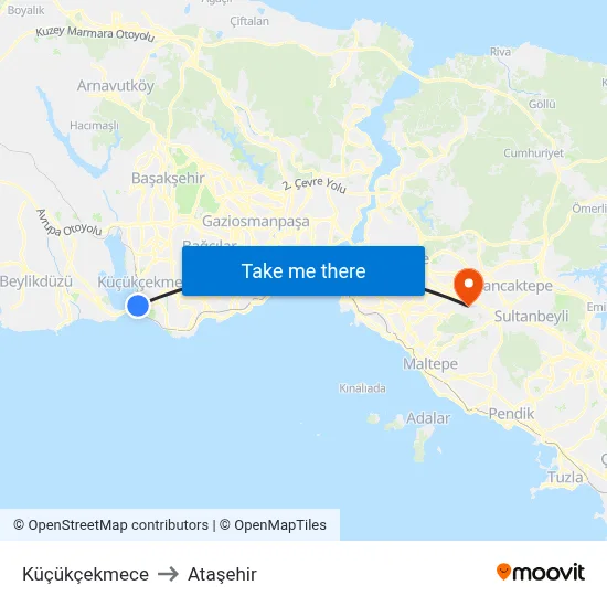 Küçükçekmece to Ataşehir map