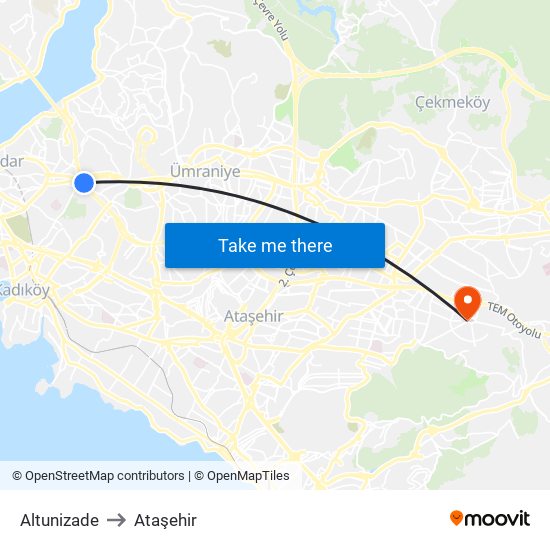 Altunizade to Ataşehir map