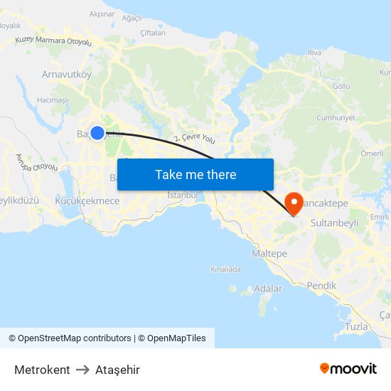 Metrokent to Ataşehir map