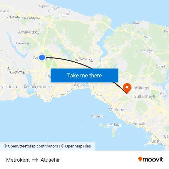 Metrokent to Ataşehir map