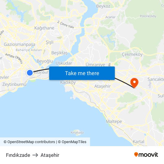 Fındıkzade to Ataşehir map