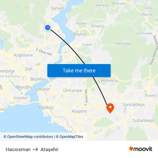 Hacıosman to Ataşehir map