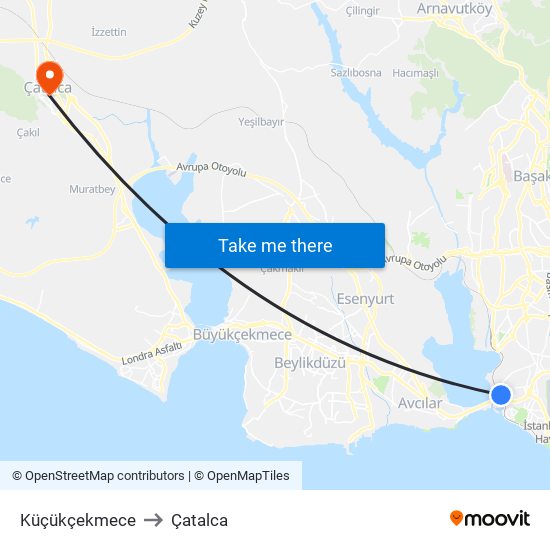 Küçükçekmece to Çatalca map