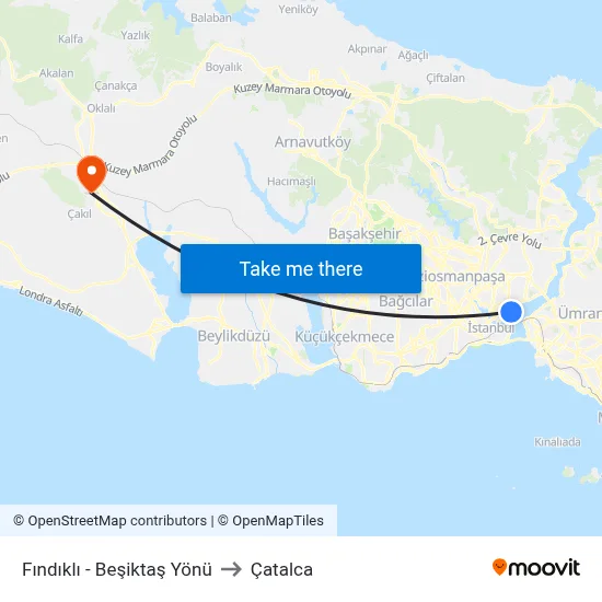 Fındıklı - Beşiktaş Yönü to Çatalca map