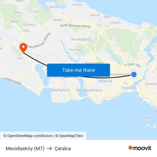 Mecidiyeköy (M7) to Çatalca map