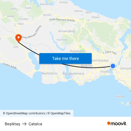 Beşiktaş to Çatalca map