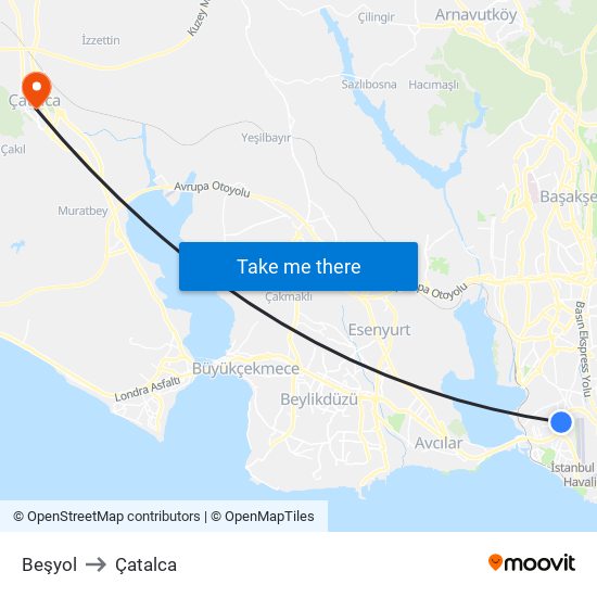 Beşyol to Çatalca map