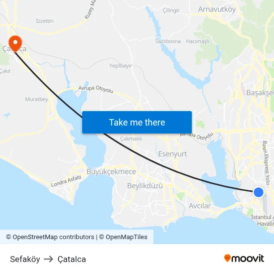 Sefaköy to Çatalca map