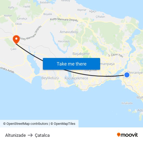 Altunizade to Çatalca map
