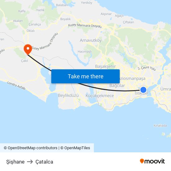 Şişhane to Çatalca map