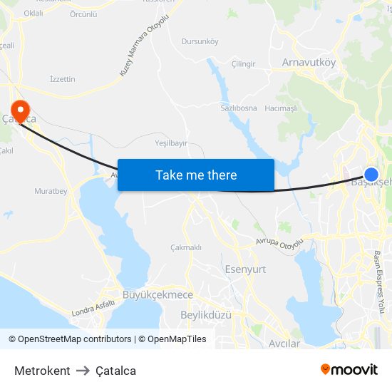 Metrokent to Çatalca map