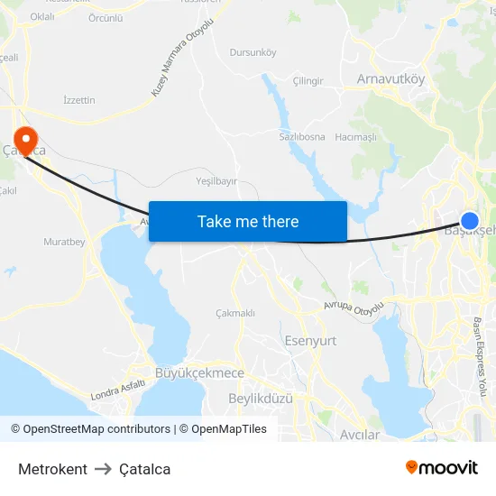 Metrokent to Çatalca map