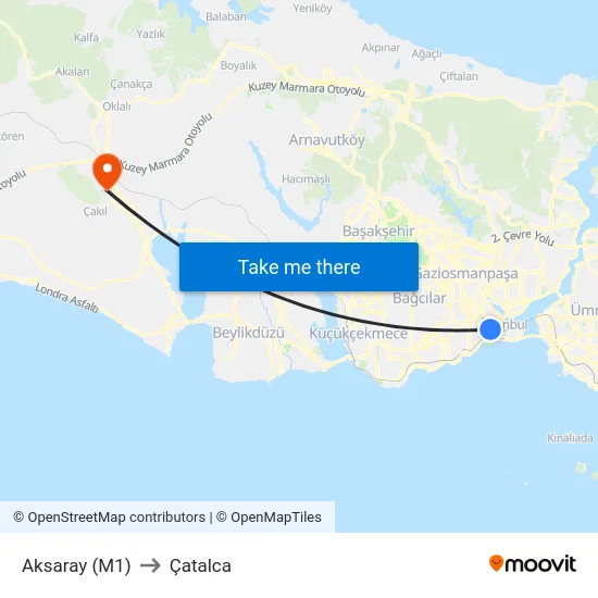 Aksaray (M1) to Çatalca map