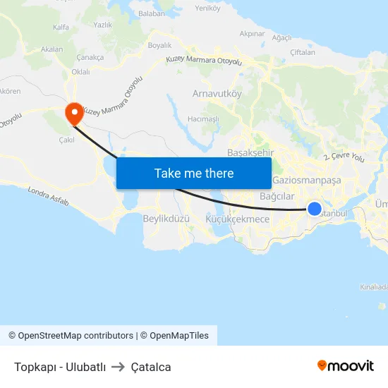 Topkapı - Ulubatlı to Çatalca map