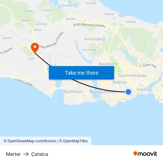 Merter to Çatalca map