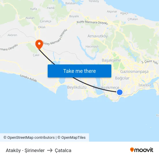 Ataköy - Şirinevler to Çatalca map