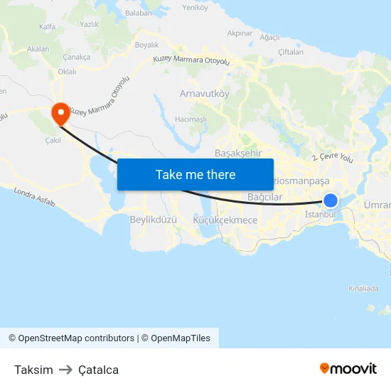 Taksim to Çatalca map