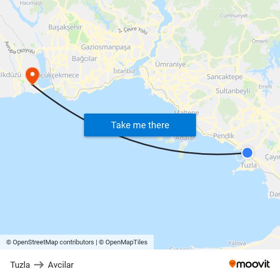 Tuzla to Avcilar map