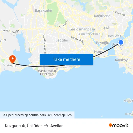 Kuzguncuk, Üsküdar to Avcilar map