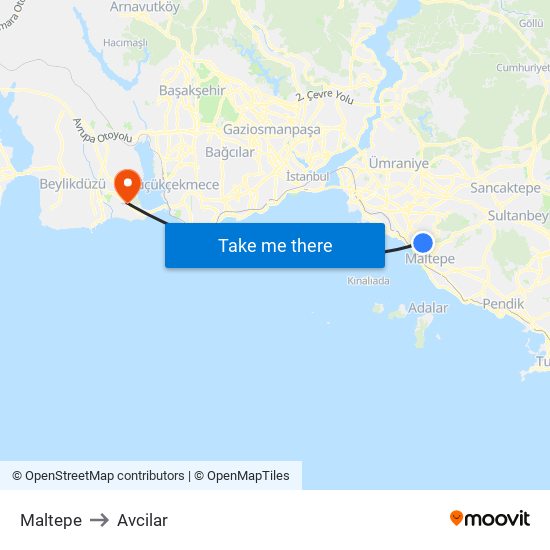 Maltepe to Avcilar map