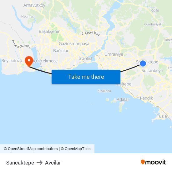 Sancaktepe to Avcilar map