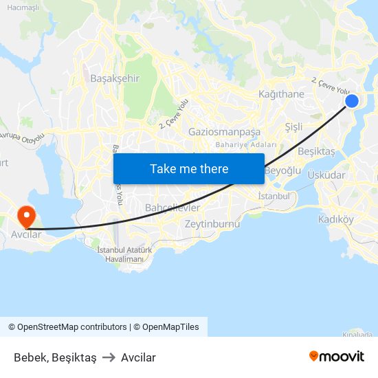 Bebek, Beşiktaş to Avcilar map
