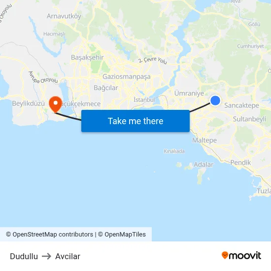 Dudullu to Avcilar map