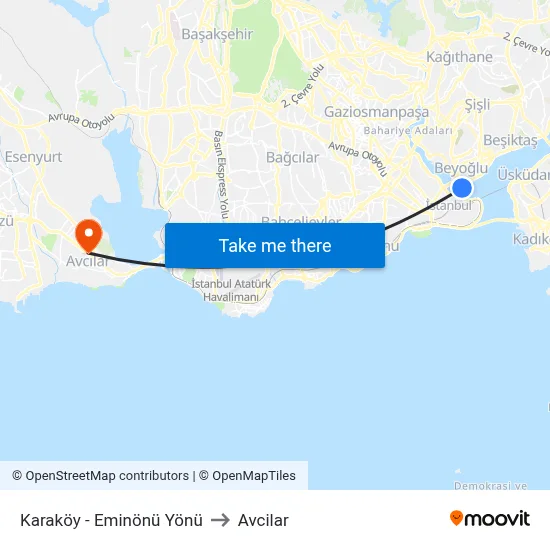 Karaköy - Eminönü Yönü to Avcilar map
