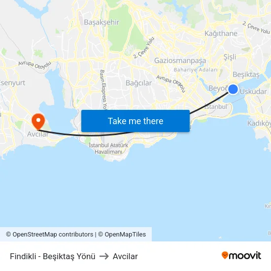 Fındıklı - Beşiktaş Yönü to Avcilar map