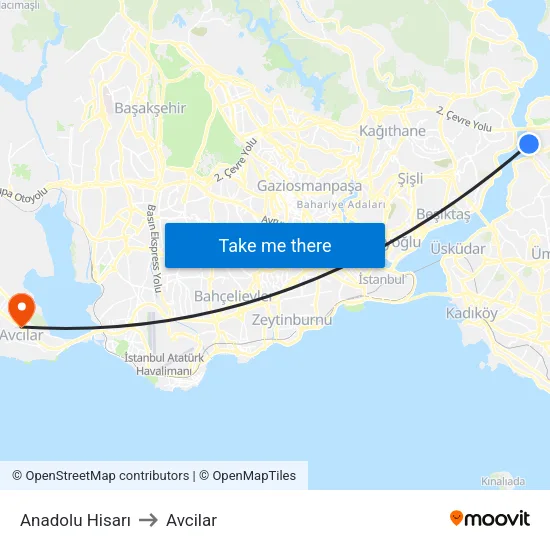 Anadolu Hisarı to Avcilar map