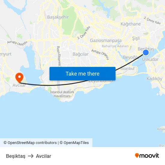 Beşiktaş to Avcilar map