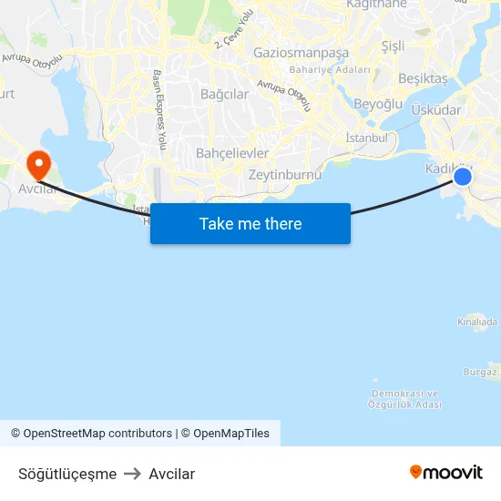 Söğütlüçeşme to Avcilar map