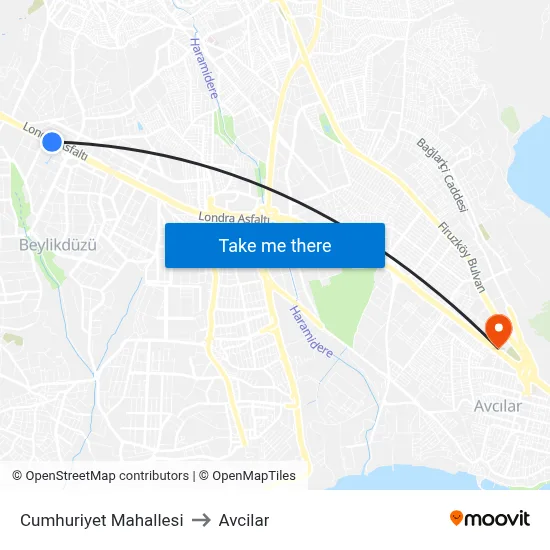 Cumhuriyet Mahallesi to Avcilar map