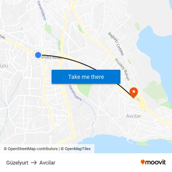 Güzelyurt to Avcilar map
