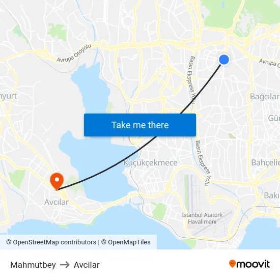 Mahmutbey to Avcilar map