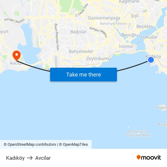 Kadıköy to Avcilar map
