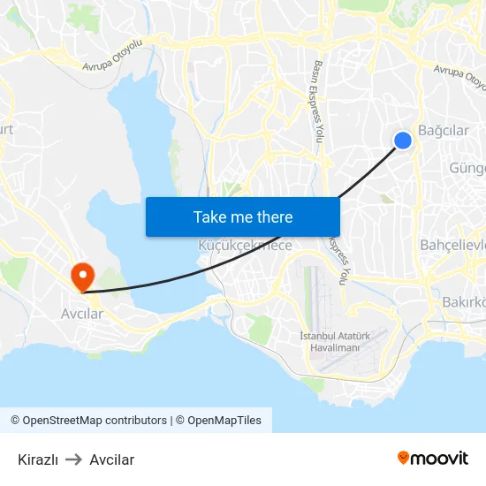 Kirazlı to Avcilar map